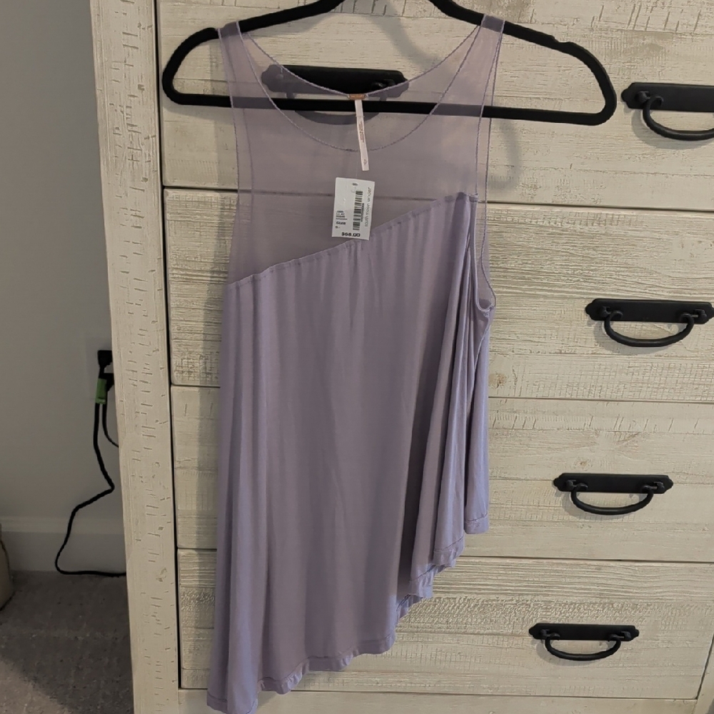 Free People Lavender Asymmetrical Sleeveless  Mesh Top